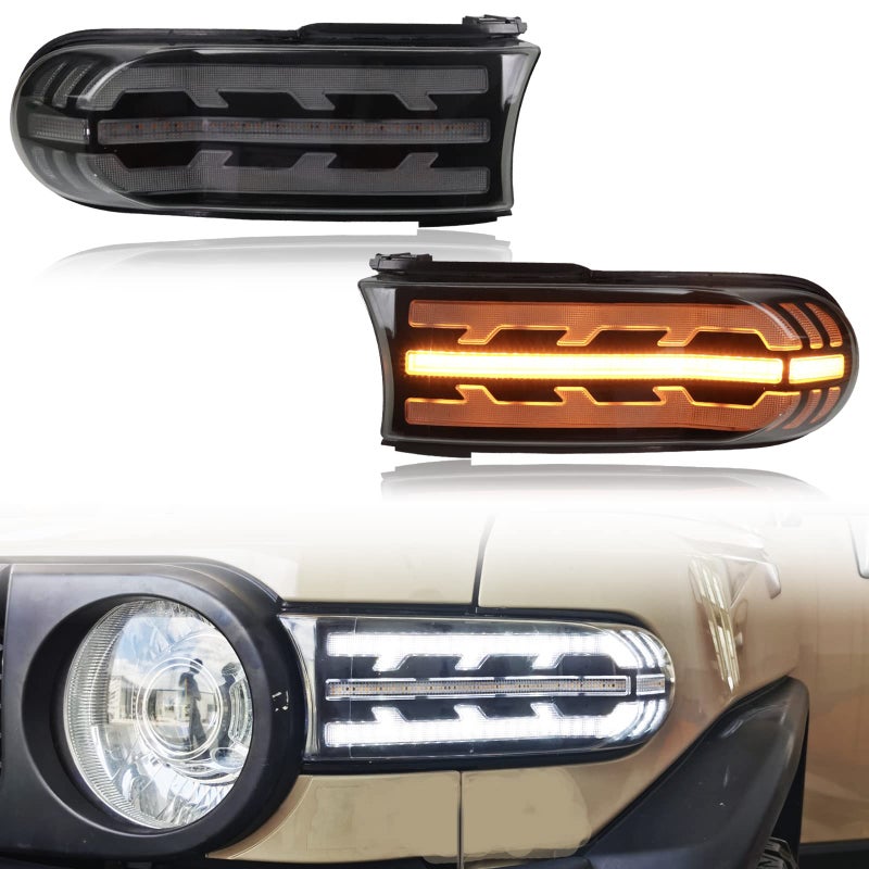 PGTOPONE Smoke Lens Switchback WhiteAmber LED Front Headlight Compatible with Toyota FJ Cruiser 20072021 Accessories Function As Daytime Running Lamp and Turn Signal Light 2 in 2