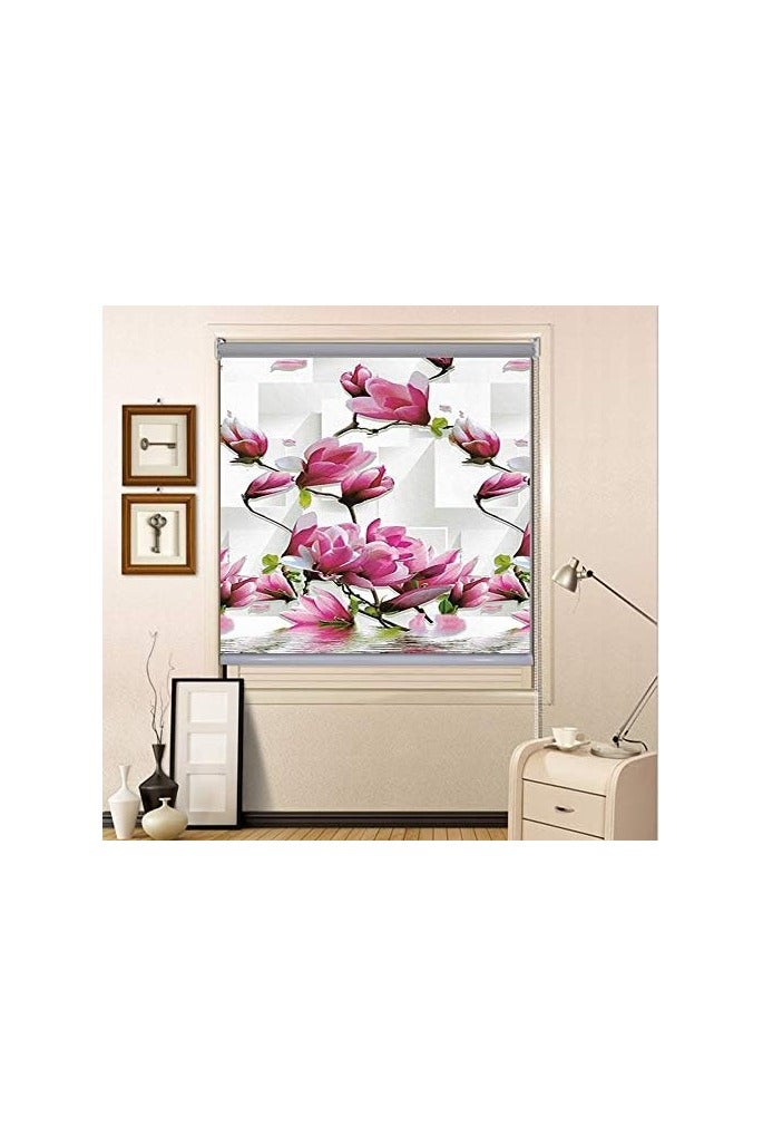 Sun and heat insulating roller blinds printed with a picture of pink/purple magnolia flowers, width 150 cm, height 200 cm