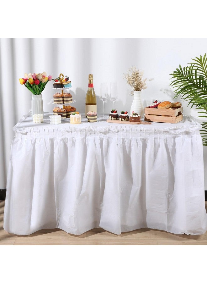 Oudain Oudain 6 Pcs Plastic Table Skirts and Stain Proof Table Cloths 54 x 108 in Rectangle Plastic Tablecloth 168 x 29 in Disposable Table Skirts for Thanksgiving Christmas New Year Party (White) - Image 2