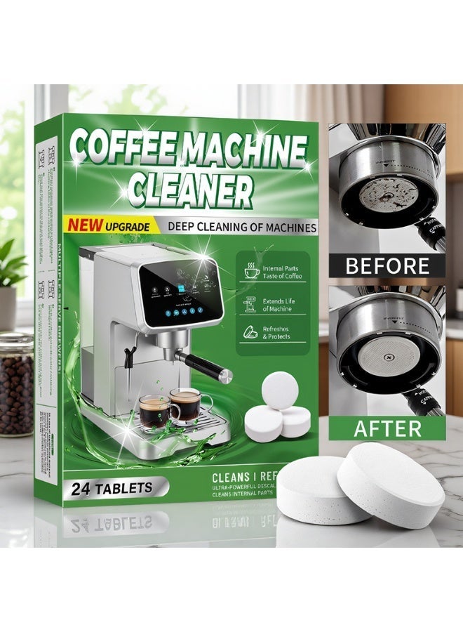 24 قطعة من أقراص تنظيف الإسبرسو، مزيل عسر شامل لآلات الإسبرسو، منظف ومزيل عسر لآلات القهوة، أقراص إزالة العسر والتنظيف لإبريق القهوة والآلات - Image 1