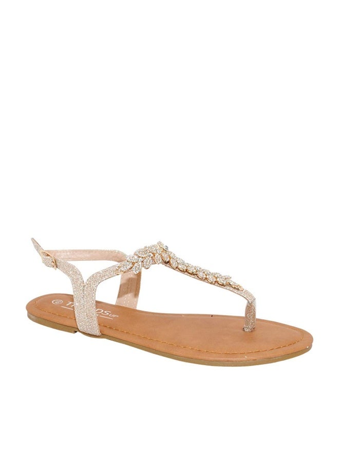 TRENDSUP COLLECTION Womens TStrap Buckle Flats Sandals 65 Champagne Glitter