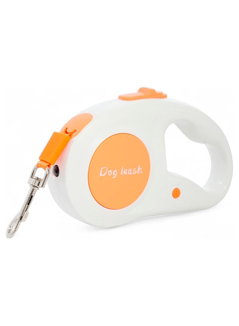 مقود أوتوماتيكي للحيوانات الأليفة بطول 5 أمتار مع إضاءة أمامية LED – مقود قابل للسحب للكلاب والقطط من ABS ونايلون متين – تصميم أنيق وخفيف الوزن للمشي الآمن والمريح ليلاً ونهار (برتقالى) - Image 1