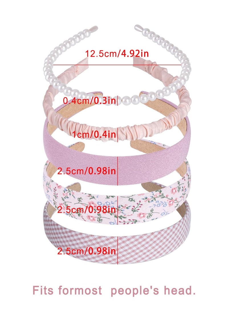 Loquat 5 Pack Headbands for Girls Women Headbands Trendy Non Slip Hairbands Lovely Hair Accessories Multi-style Pearl Headband Pack (Pink) - Image 2