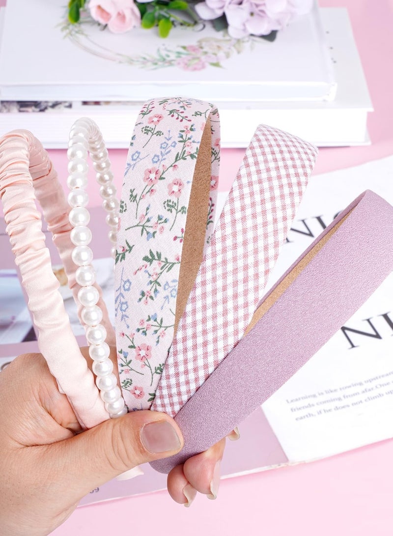 Loquat 5 Pack Headbands for Girls Women Headbands Trendy Non Slip Hairbands Lovely Hair Accessories Multi-style Pearl Headband Pack (Pink) - Image 4