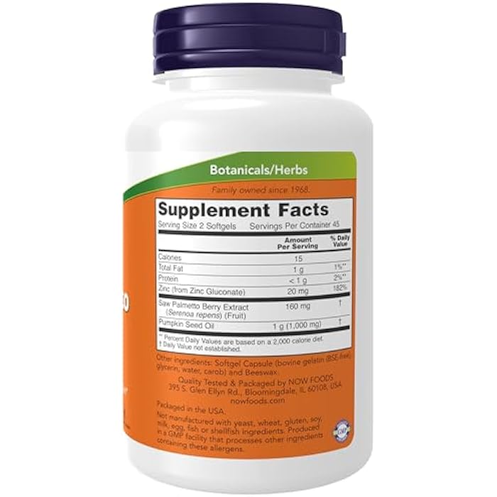 now Supplements, Saw Palmetto Extract with Pumpkin Seed Oil and Zinc, Men's Health*, 90 Softgels - Image 2