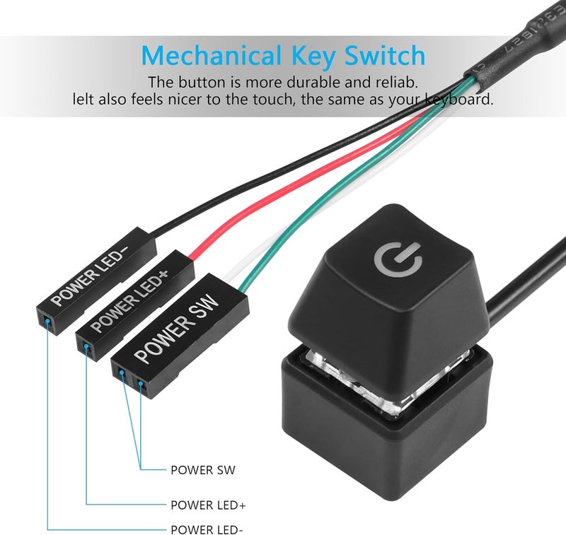 SinLoon Desktop Switch Desktop Computer Power Switch External Remote Start Computer Motherboard Power Switch Button Extension Cord with LED Light - Image 3