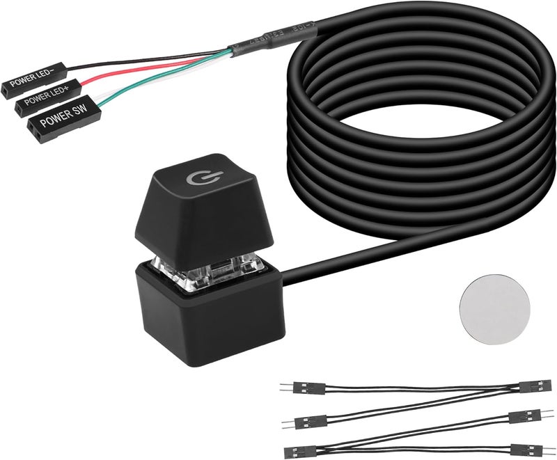 SinLoon Desktop Switch Desktop Computer Power Switch External Remote Start Computer Motherboard Power Switch Button Extension Cord with LED Light - Image 1