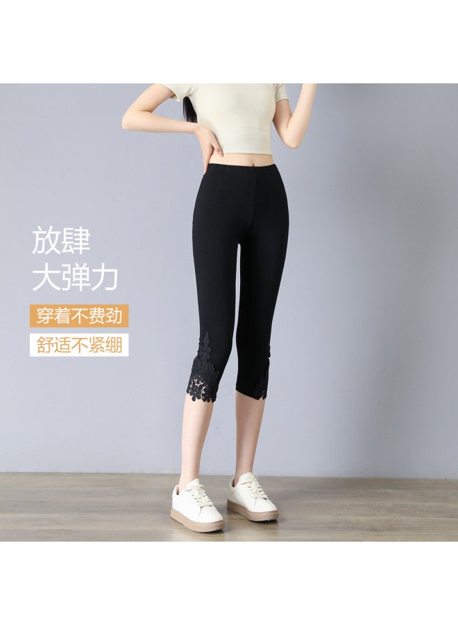 pincai Summer Cool Seven-Point Pants Leggings For Women, Outerwear Slim-Fit Pants Lace Trim High-Waisted High-Elasticity No-Sagging Women'S Pants - Image 2