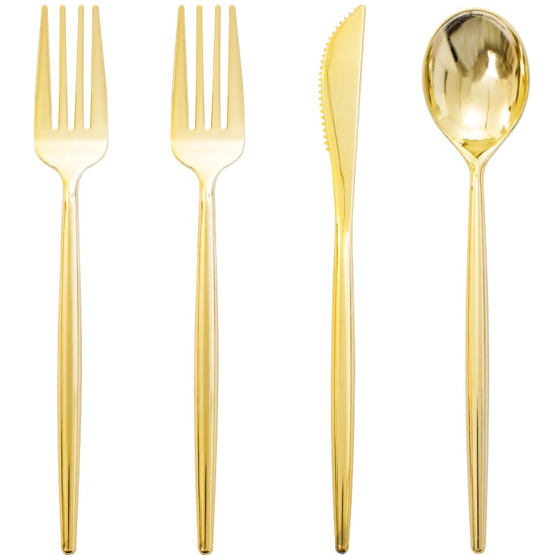 Rubtlamp 90Pcs Gold Plastic Silverware Gold Disposable Utensils Plastic Cutlery Include 30 Plastic Knives 60 Forks and Spoons Fancy Plastic Silverware Heavy Duty for Party Wedding