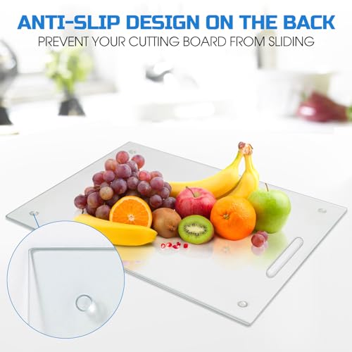 VSAR House Tempered Glass Cutting Board for Kitchen Countertop, 16"x 12" Clear Glass Cutting Board with Handle, Glass Board with Non Anti-Slip Feet, Scratch Resistant, Heat and Shatter Resistan - Image 2