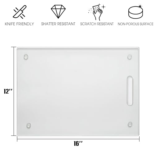 VSAR House Tempered Glass Cutting Board for Kitchen Countertop, 16"x 12" Clear Glass Cutting Board with Handle, Glass Board with Non Anti-Slip Feet, Scratch Resistant, Heat and Shatter Resistan - Image 5