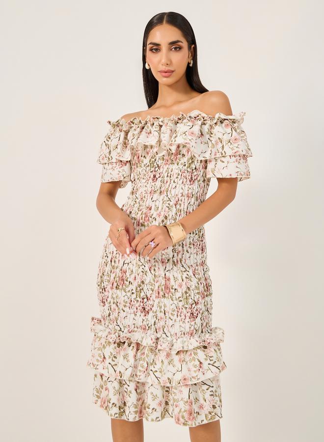 Styli Floral Ruffled Midi Dress  - Image 1