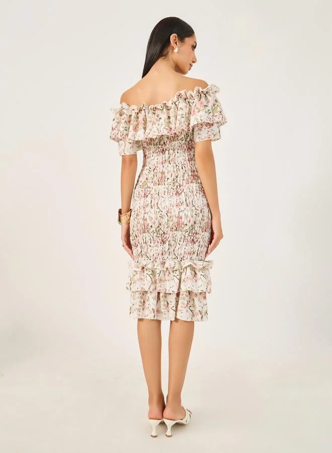 Styli Floral Ruffled Midi Dress