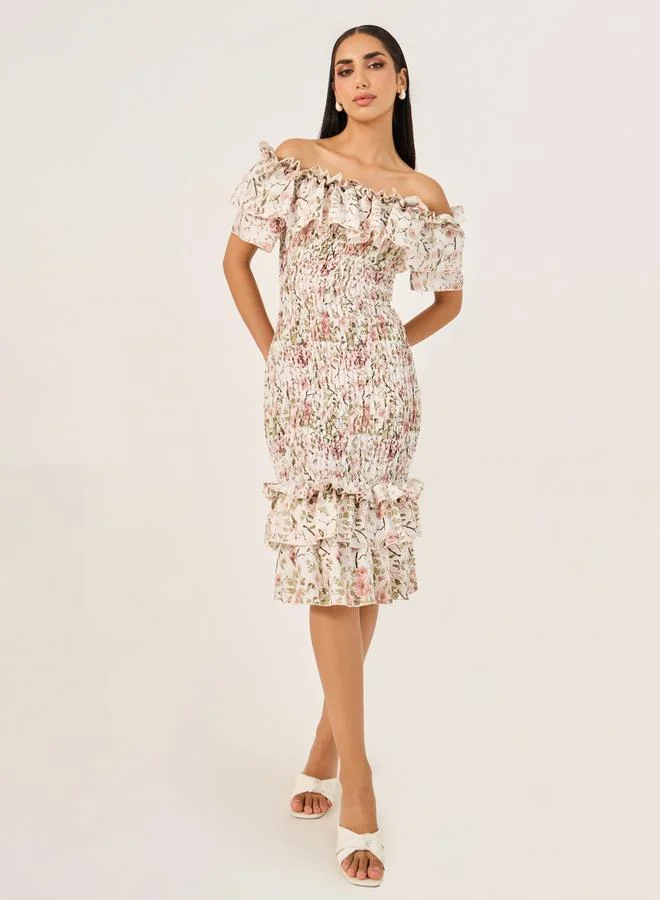 Styli Floral Ruffled Midi Dress