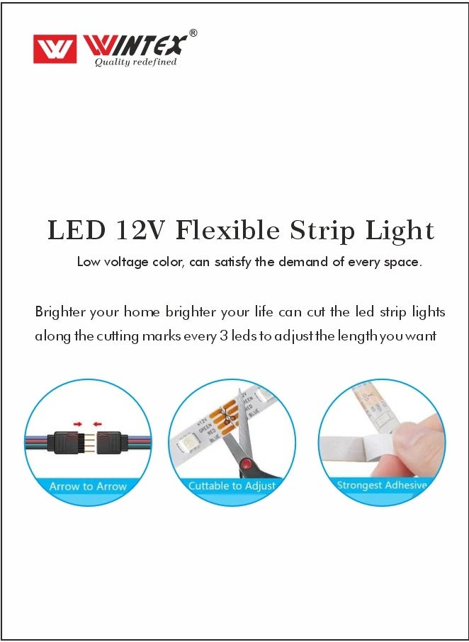 Wintex led 12v flexible led strips light  Warm white 3000k cool white 4000k  and white 6500k 5meter length