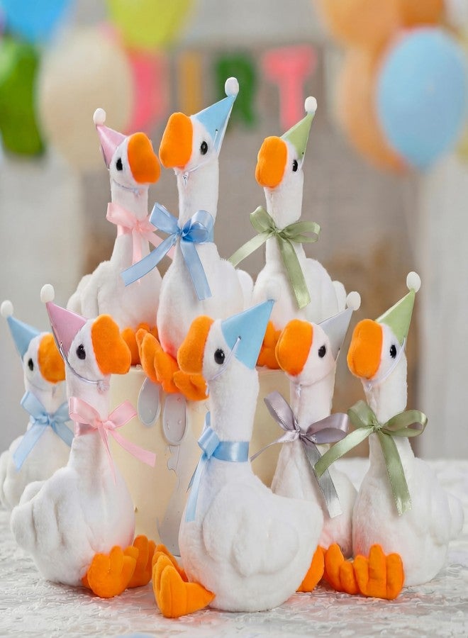 Blueweenly 12 Sets Silly Goose Birthday Decor 1st Adopt a Goose Party Favor Gift 7.1 Inch Stuffed Animal with Mini Party Hat and Ribbon for Christmas Birthday Gift(Elegant,Colorful) - Image 1