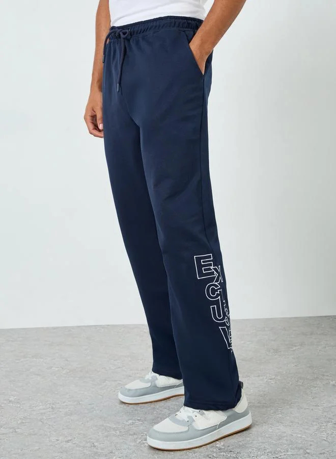 Men Straight Leg Terry Tonal Embroidery Joggers