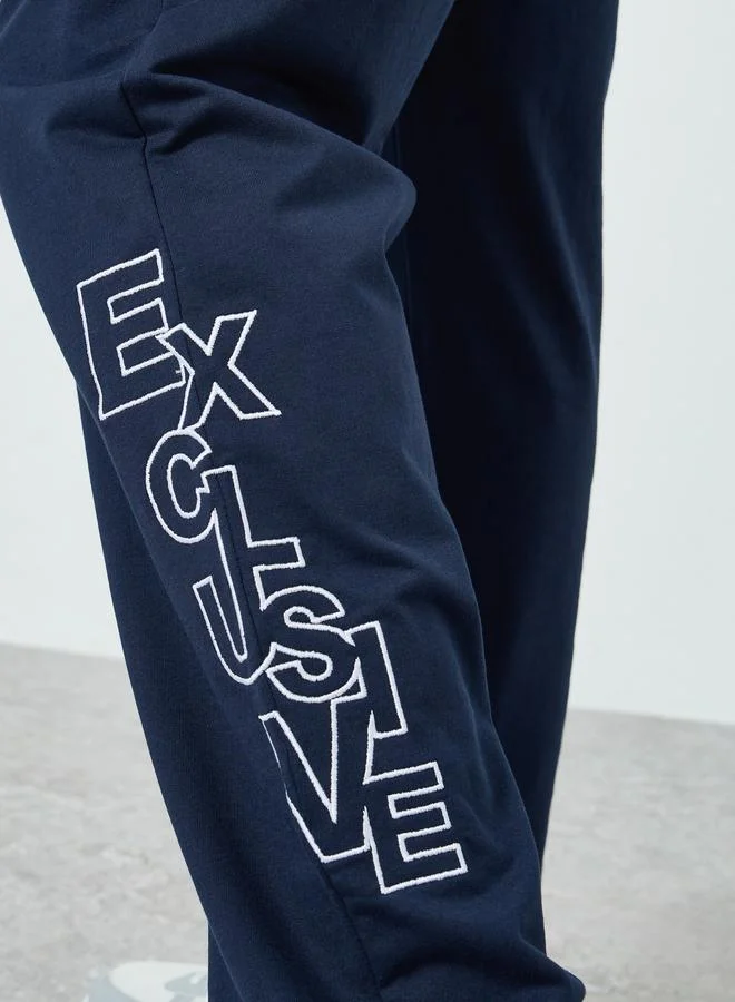 Styli  Men Straight Leg Terry Tonal Embroidery Joggers for Men | Best Price UAE