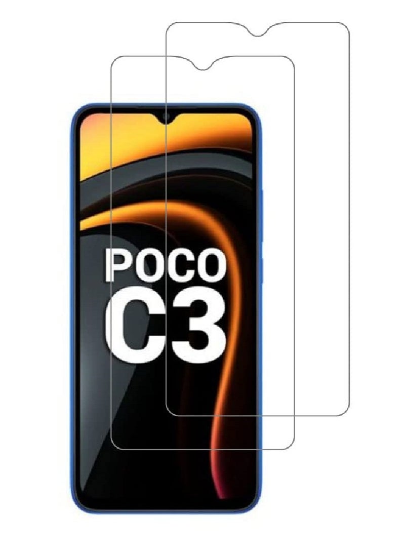 Super 2 Pieces Tempered Glass Screen Protector Clear Designed For Xiaomi Poco C3 Full Screen Coverage And Bubble Free - Image 1