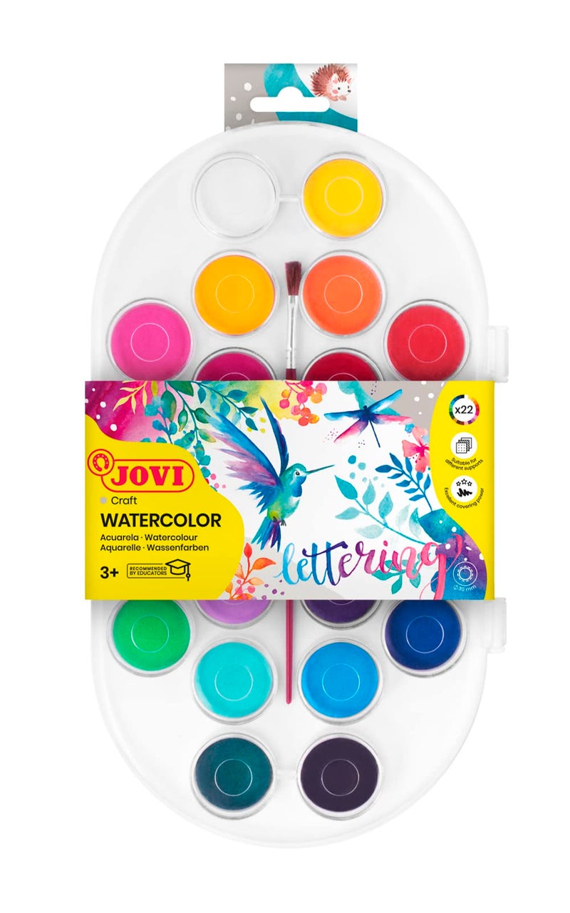 Jovi - Watercolor Paint + Brush Set, 22 tabs of 30mm, Bright and Intense Colors, Easy to dilute with Water and Quick Drying Paint, Gluten Free (830/22) - Image 1