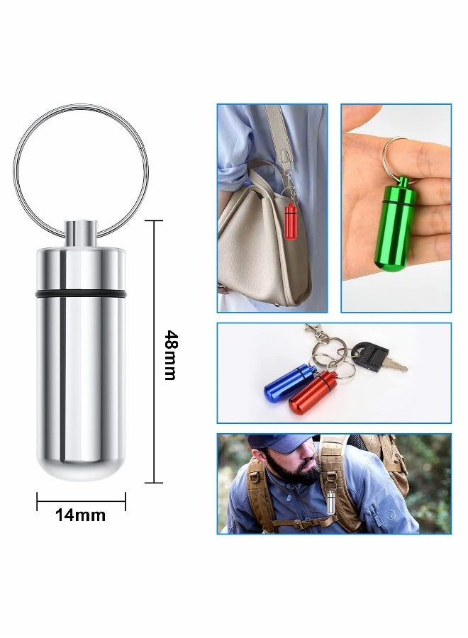 Pill Box with Keyring, Mini Travel Pill Box Holder Case Bottle Container Keychain, Aluminium Waterproof Portablefor Traveling Outdoors Camping(12PCS in 7 Colours) - Image 5