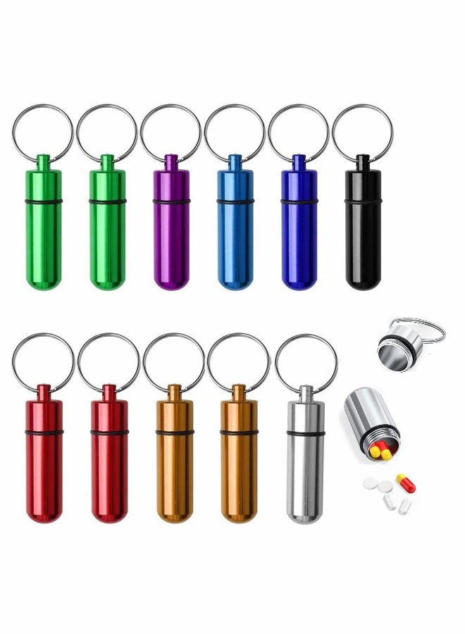 Pill Box with Keyring, Mini Travel Pill Box Holder Case Bottle Container Keychain, Aluminium Waterproof Portablefor Traveling Outdoors Camping(12PCS in 7 Colours) - Image 1