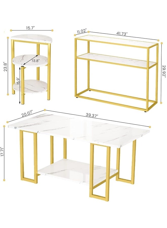 YINZUO YINZUO Console,Coffee, and Side with White Marble and Gold Metal Frame – Stylish Living Room Center for Home and Office, Enterway,Front Sofa  - Image 3