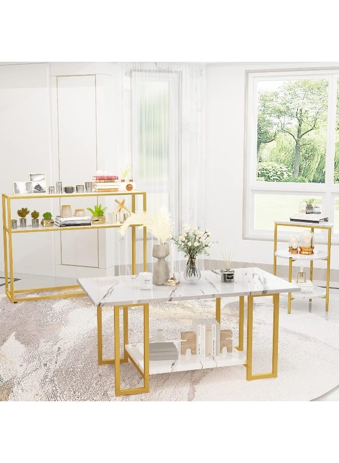 YINZUO YINZUO Console,Coffee, and Side with White Marble and Gold Metal Frame – Stylish Living Room Center for Home and Office, Enterway,Front Sofa  - Image 2