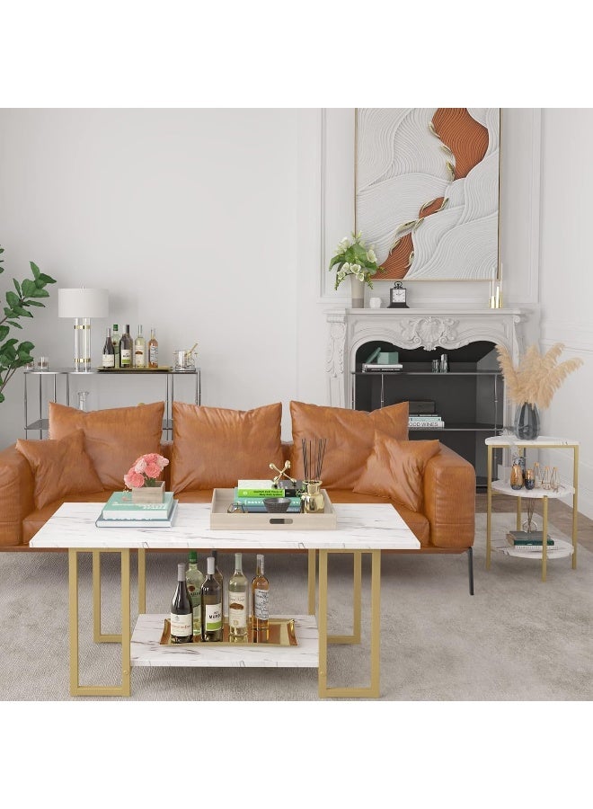 YINZUO YINZUO Console,Coffee, and Side with White Marble and Gold Metal Frame – Stylish Living Room Center for Home and Office, Enterway,Front Sofa  - Image 5