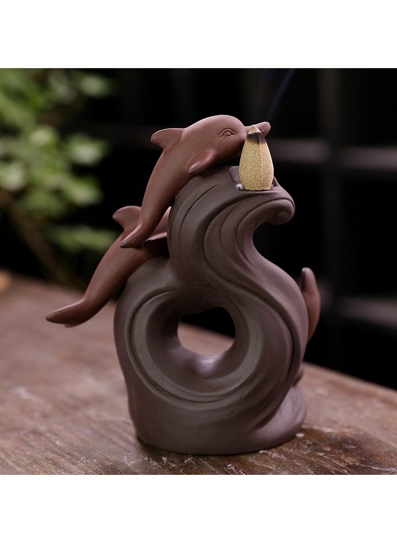 Purple sand to flow incense burner craft gift ornaments Dolphin reflux aromatherapy burner to create an immersive relaxation scene