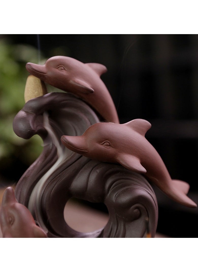 Purple sand to flow incense burner craft gift ornaments Dolphin reflux aromatherapy burner to create an immersive relaxation scene