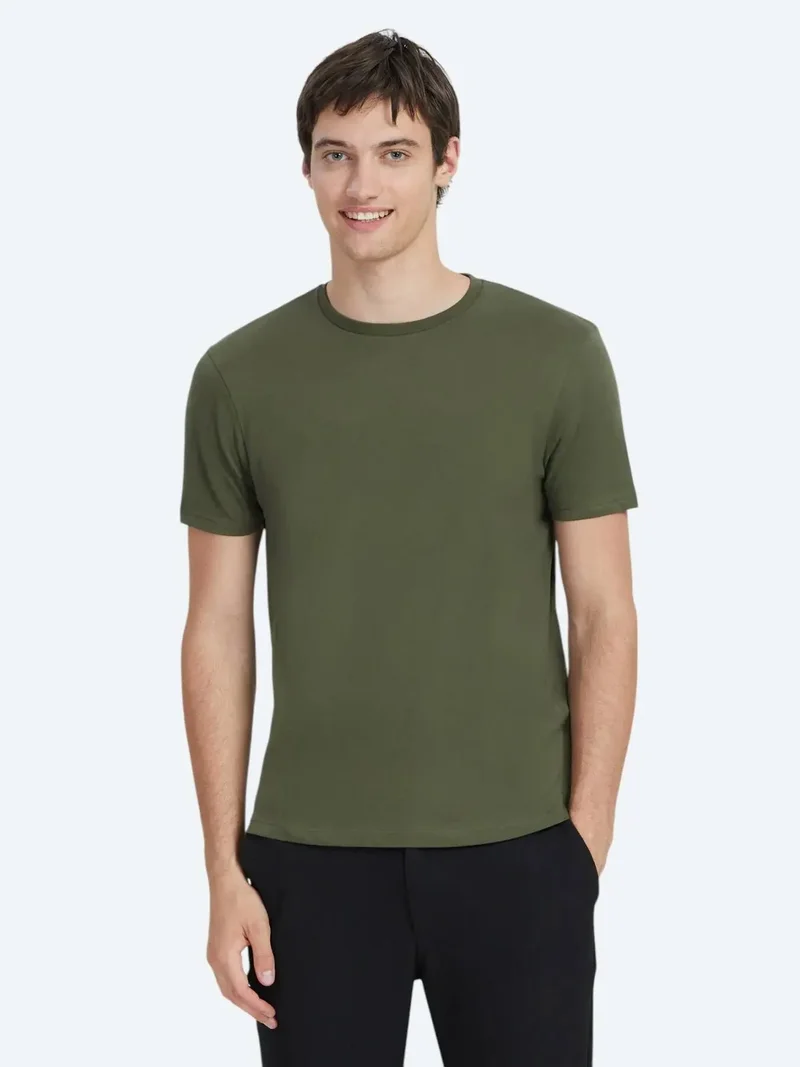 Kip Khaki Plain Crew Neck 100% Cotton T-Shirt