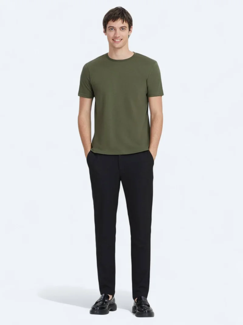 Kip Khaki Plain Crew Neck 100% Cotton T-Shirt
