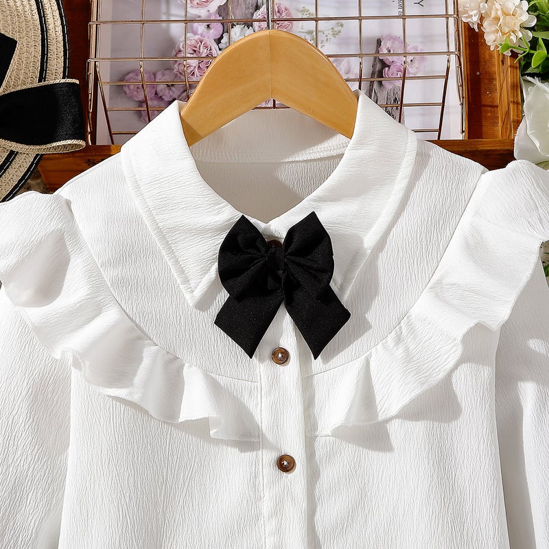 Girls' Shirts, Export Children'S Clothing Splicing Lace Bow Girls' Suit Shirts, Girls' Bottoming Shirts, Trbottomy - Image 4
