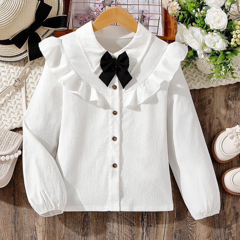 Girls' Shirts, Export Children'S Clothing Splicing Lace Bow Girls' Suit Shirts, Girls' Bottoming Shirts, Trbottomy - Image 1