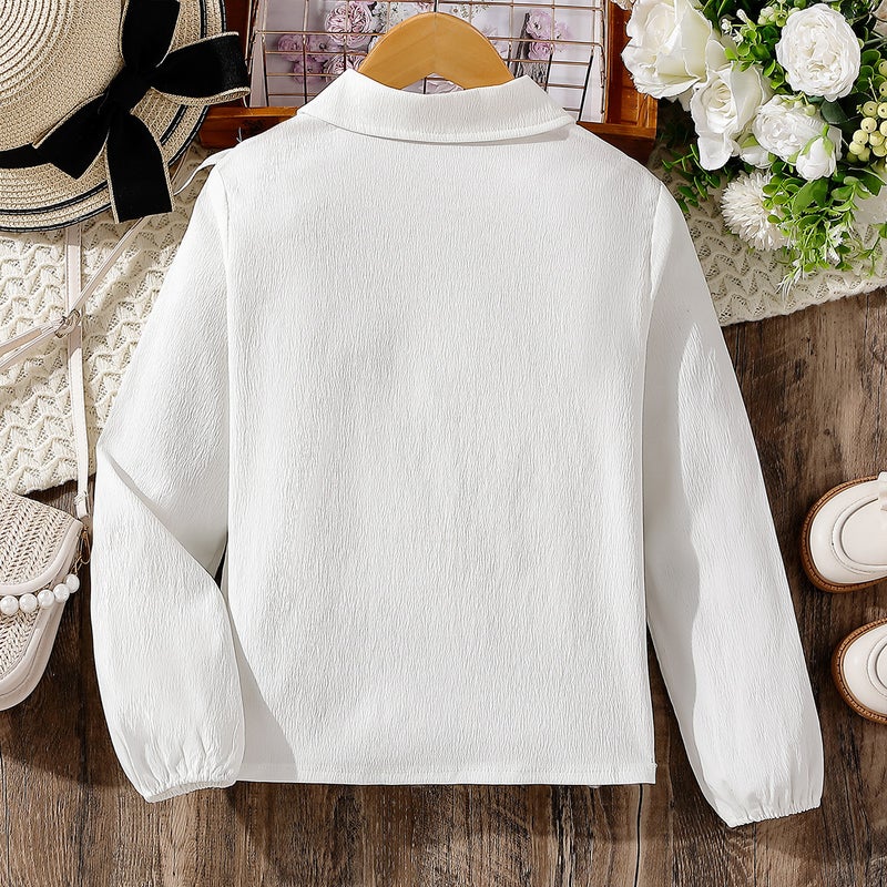 Girls' Shirts, Export Children'S Clothing Splicing Lace Bow Girls' Suit Shirts, Girls' Bottoming Shirts, Trbottomy - Image 3