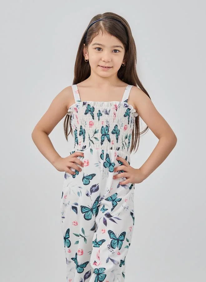 Take Two Take Two White Butterfly Print Cami Wide Leg Jumpsuit