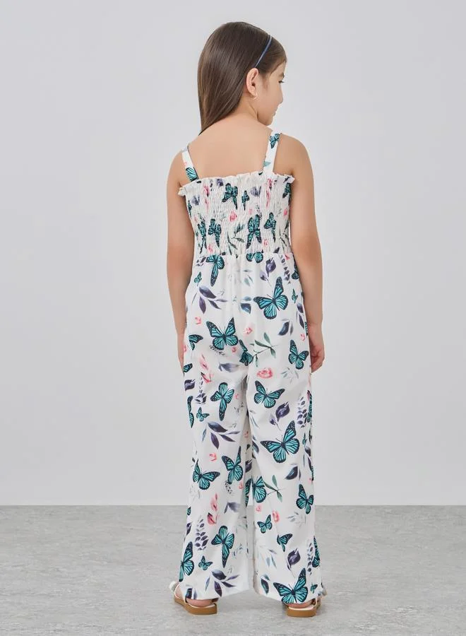 Take Two Take Two White Butterfly Print Cami Wide Leg Jumpsuit