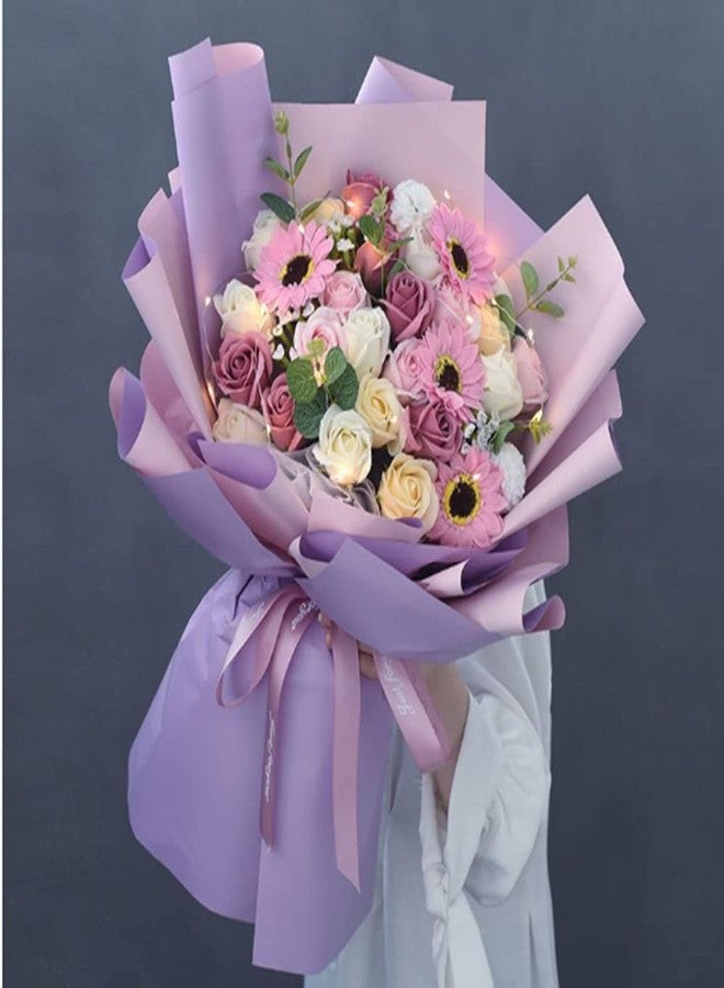 NatureMan 20 Sheets Double-Sided Colors Flower Wrapping Paper,Waterproof Valentine's Day Bouquet Wrapping Paper 22.8x22.8Inch Used for Gift Packaging, Flower Shop Bouquet Packaging (purple+Light pink - Image 2