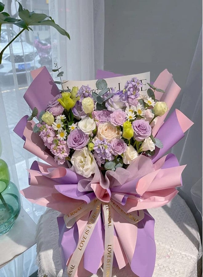 NatureMan 20 Sheets Double-Sided Colors Flower Wrapping Paper,Waterproof Valentine's Day Bouquet Wrapping Paper 22.8x22.8Inch Used for Gift Packaging, Flower Shop Bouquet Packaging (purple+Light pink - Image 4