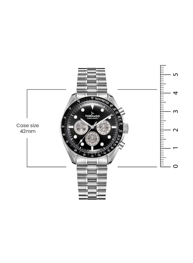 تورنيدو ساعة كرونوغراف رجالي تورنادو كوزميك كرونو - بسوار من الفولاذ المقاوم للصدأ عالي الجودة بتصميم مقوس من خمس حلقات مصقولة ومفرشكة فضي - Image 3