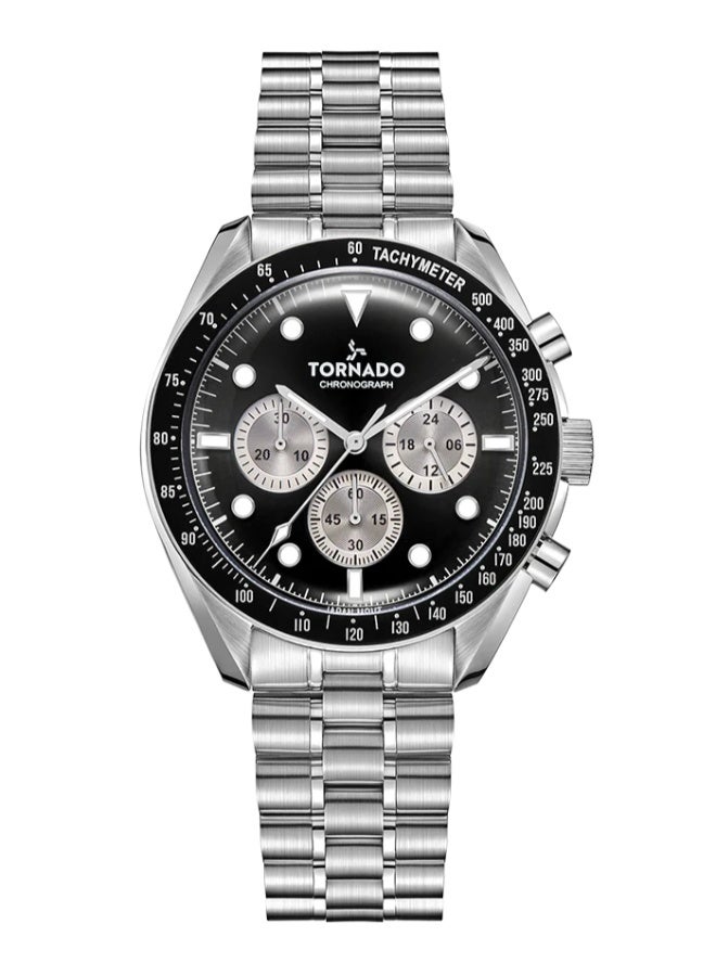 تورنيدو ساعة كرونوغراف رجالي تورنادو كوزميك كرونو - بسوار من الفولاذ المقاوم للصدأ عالي الجودة بتصميم مقوس من خمس حلقات مصقولة ومفرشكة فضي - Image 1