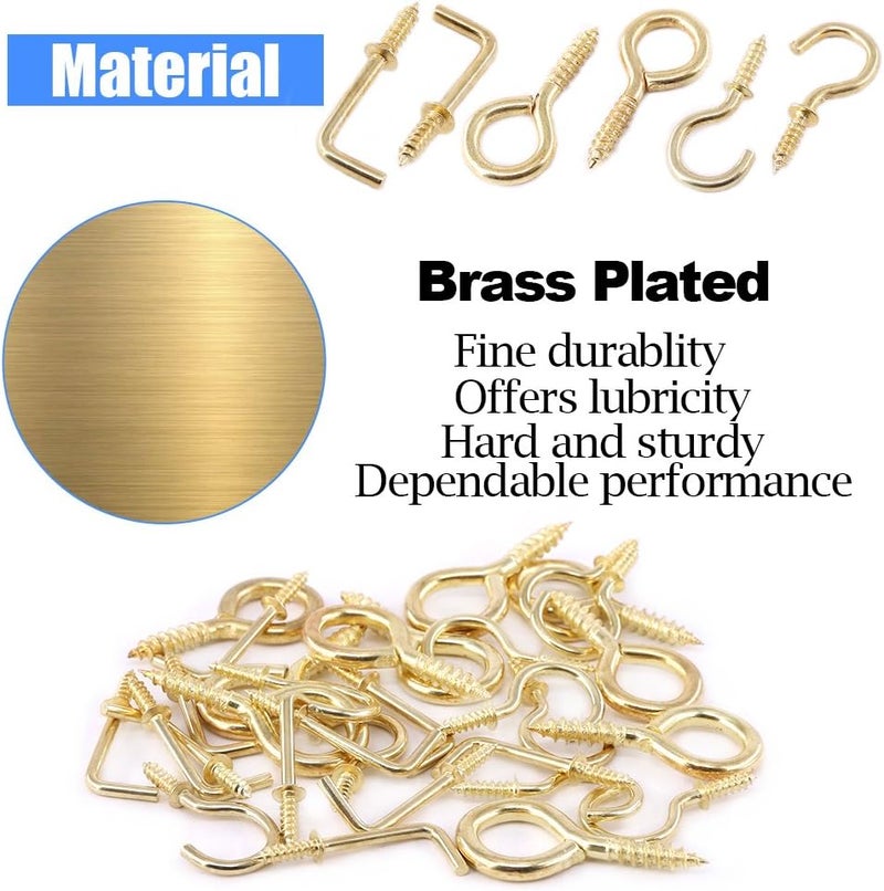 Glarks 213-Pieces Brass Plated Screw Eyes & Screw-in Ceiling Cups Hooks & Square Bend Hooks Assortment Set Kit for Hanging - Image 4