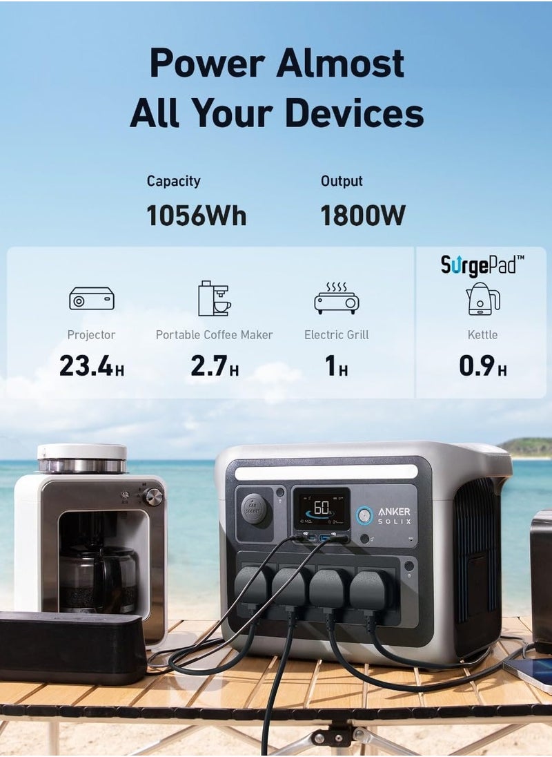 Anker - SOLIX C1000 Portable Power Station, 1800W Solar Generator, Full Charge in 58 Min with Ultra Fast Charge Mode, LiFePO4 Power Station for Outdoor Camping and Home Backup (Optional Solar Panel) - Image 1