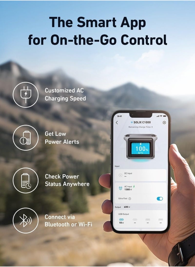 Anker - SOLIX C1000 Portable Power Station, 1800W Solar Generator, Full Charge in 58 Min with Ultra Fast Charge Mode, LiFePO4 Power Station for Outdoor Camping and Home Backup (Optional Solar Panel) - Image 1