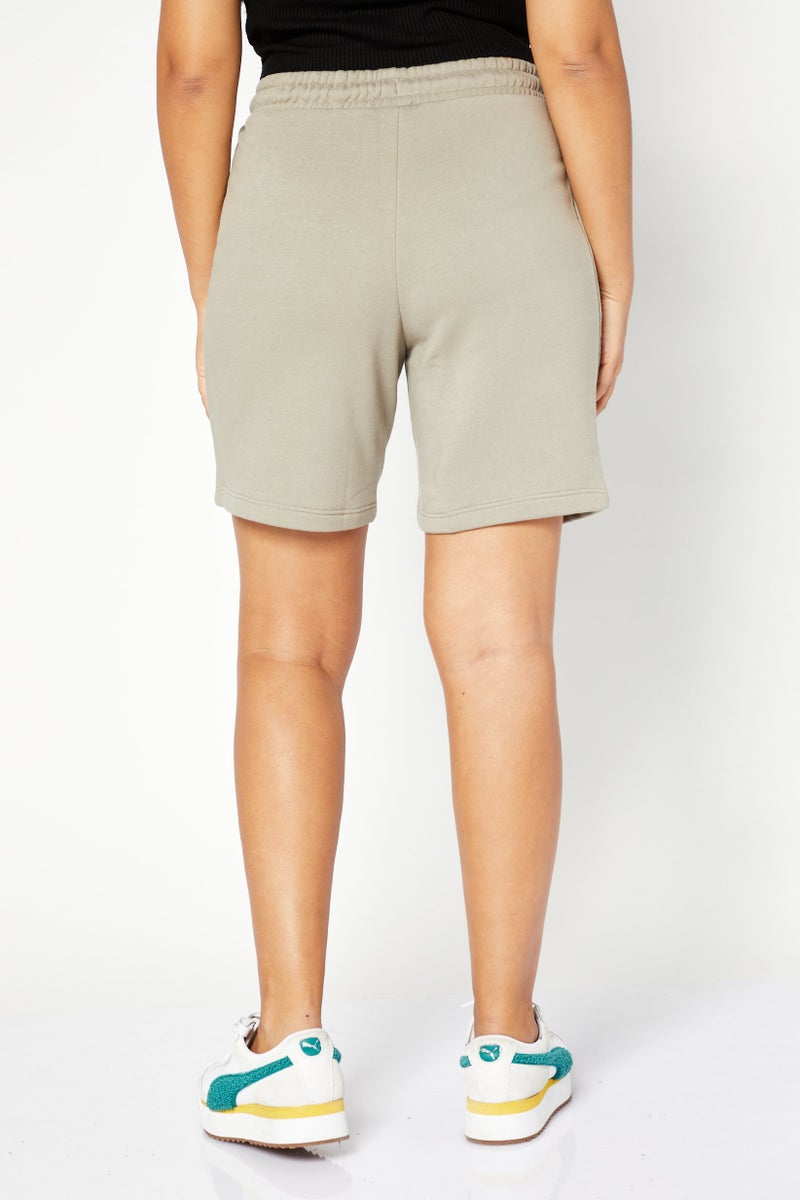 NA-KD Women High Rise Drawstring Solid Sweat Shorts, Olive - Image 3