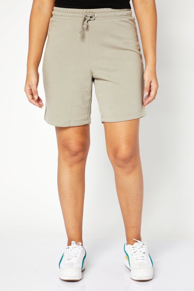 NA-KD Women High Rise Drawstring Solid Sweat Shorts, Olive - Image 1