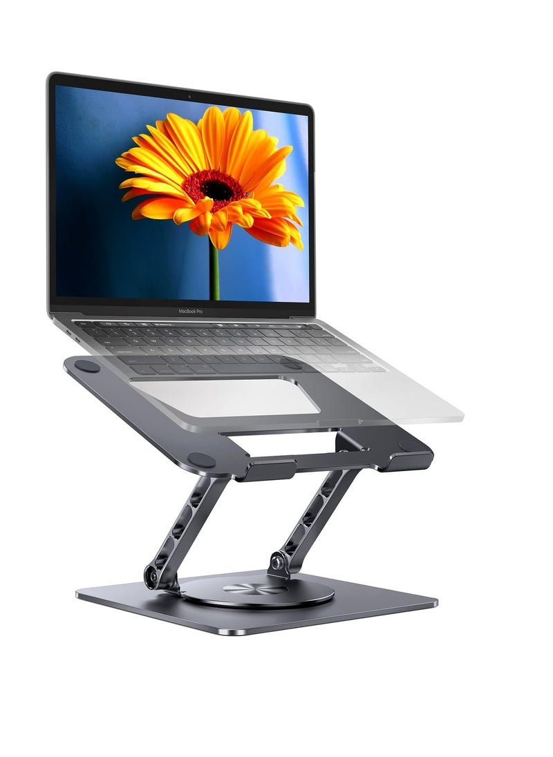 Generic Laptop Stand for Desk, Adjustable Laptop Holder with 360 Degree Rotating Base, Foldable Laptop Stand Holds up to 16 Inch, Grey, Aluminum  - Image 1