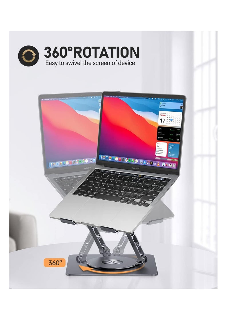Generic Laptop Stand for Desk, Adjustable Laptop Holder with 360 Degree Rotating Base, Foldable Laptop Stand Holds up to 16 Inch, Grey, Aluminum  - Image 2