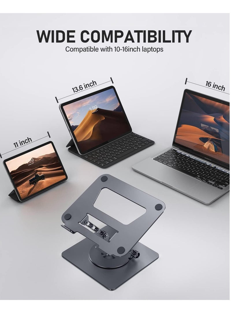 Generic Laptop Stand for Desk, Adjustable Laptop Holder with 360 Degree Rotating Base, Foldable Laptop Stand Holds up to 16 Inch, Grey, Aluminum  - Image 3